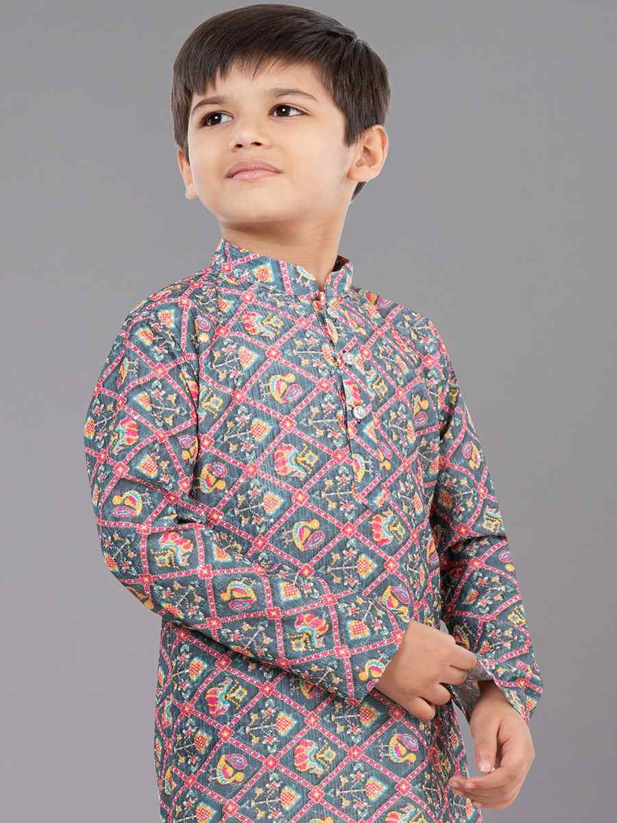 Multi Polyester Mono Embroidered Festival Traditional Kurta Pyjama Boys Wear