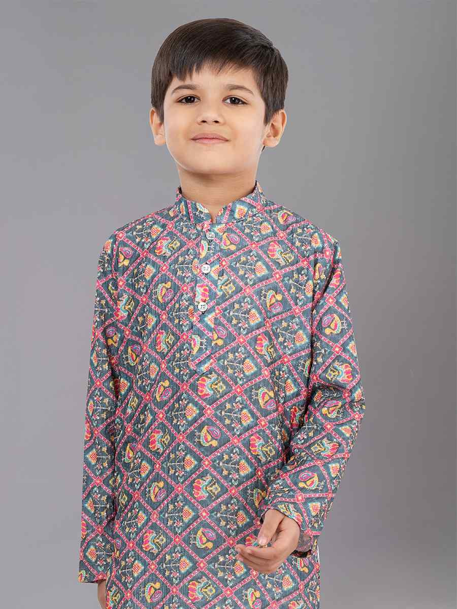 Multi Polyester Mono Embroidered Festival Traditional Kurta Pyjama Boys Wear