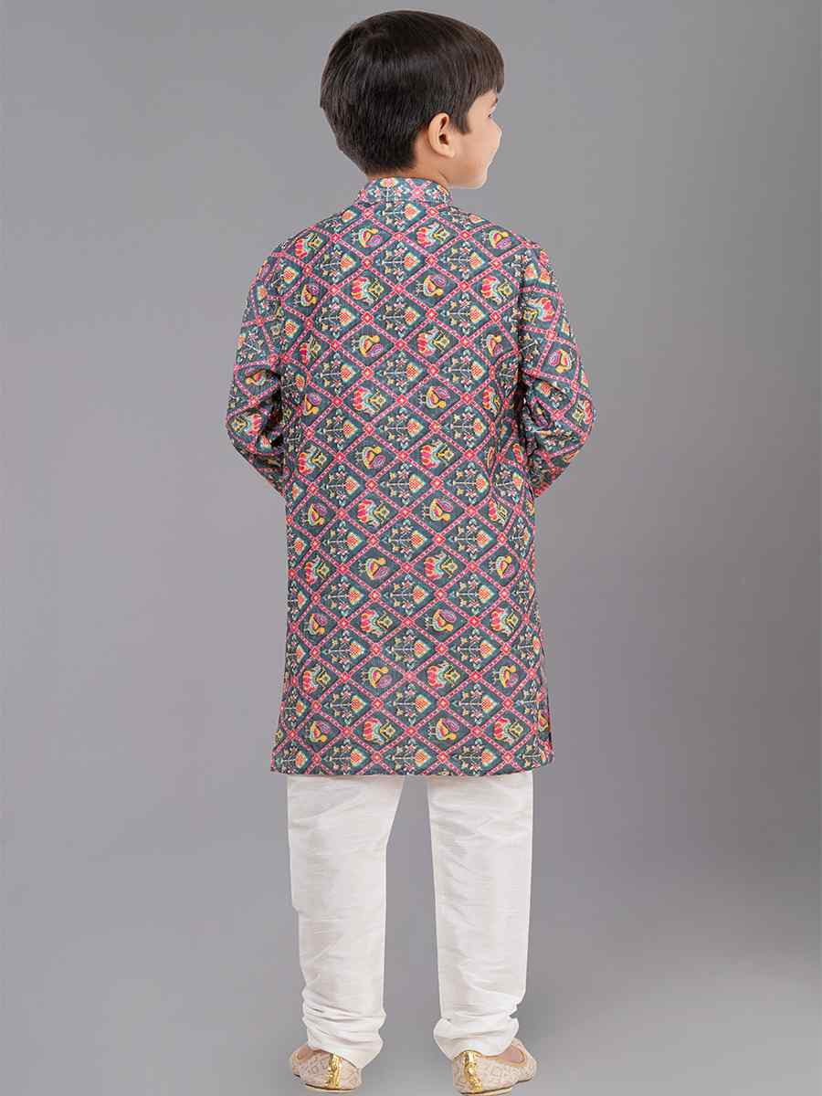 Multi Polyester Mono Embroidered Festival Traditional Kurta Pyjama Boys Wear