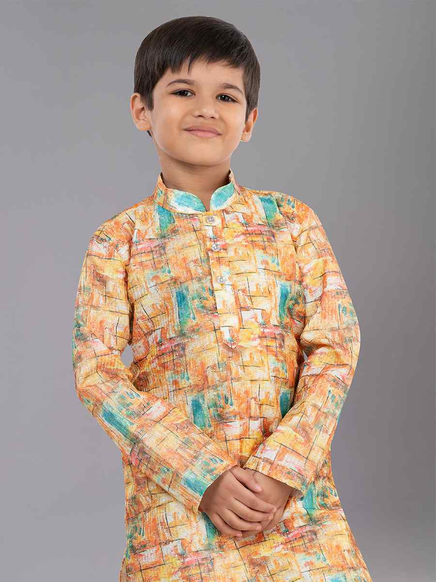 Multi Polyester Mono Embroidered Festival Traditional Kurta Pyjama Boys Wear