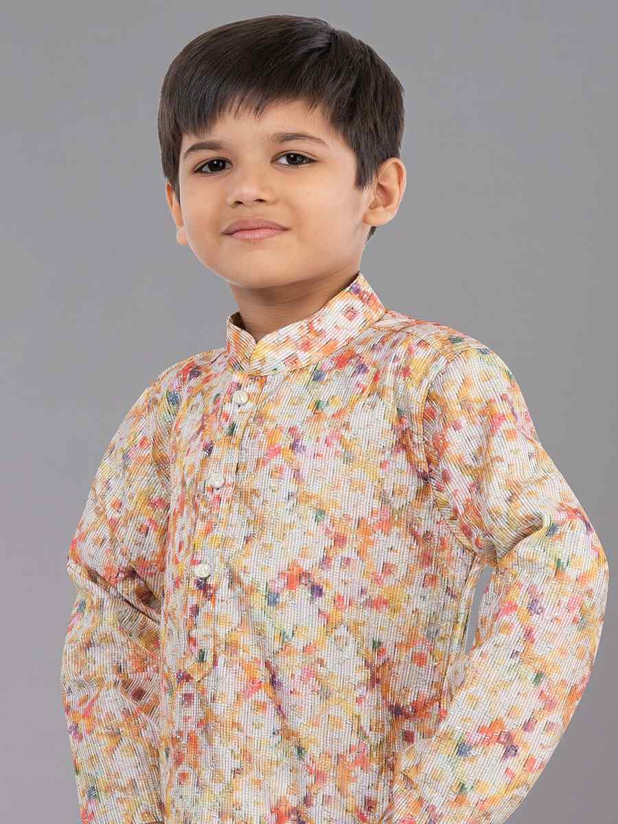 Multi Polyester Mono Embroidered Festival Traditional Kurta Pyjama Boys Wear