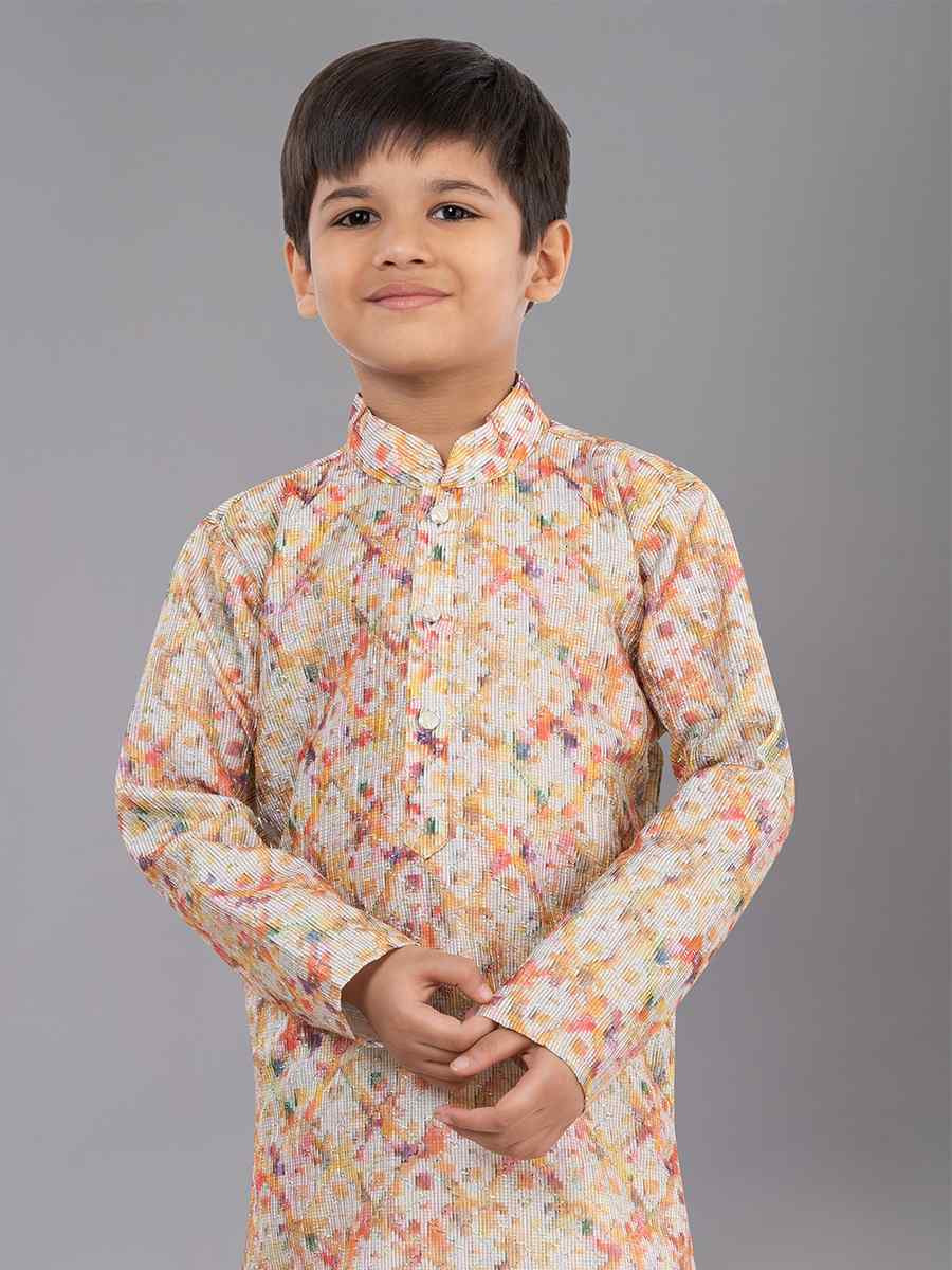 Multi Polyester Mono Embroidered Festival Traditional Kurta Pyjama Boys Wear