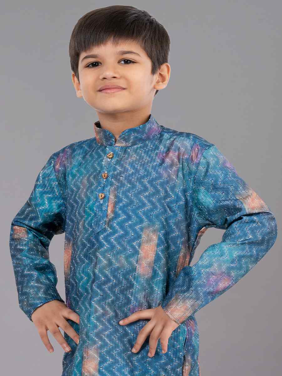 Multi Polyester Mono Embroidered Festival Traditional Kurta Pyjama Boys Wear