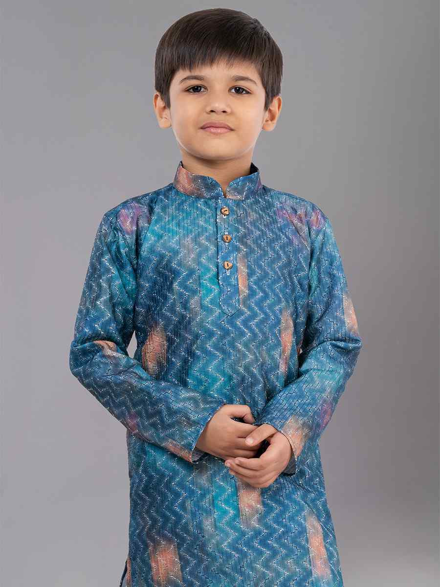 Multi Polyester Mono Embroidered Festival Traditional Kurta Pyjama Boys Wear