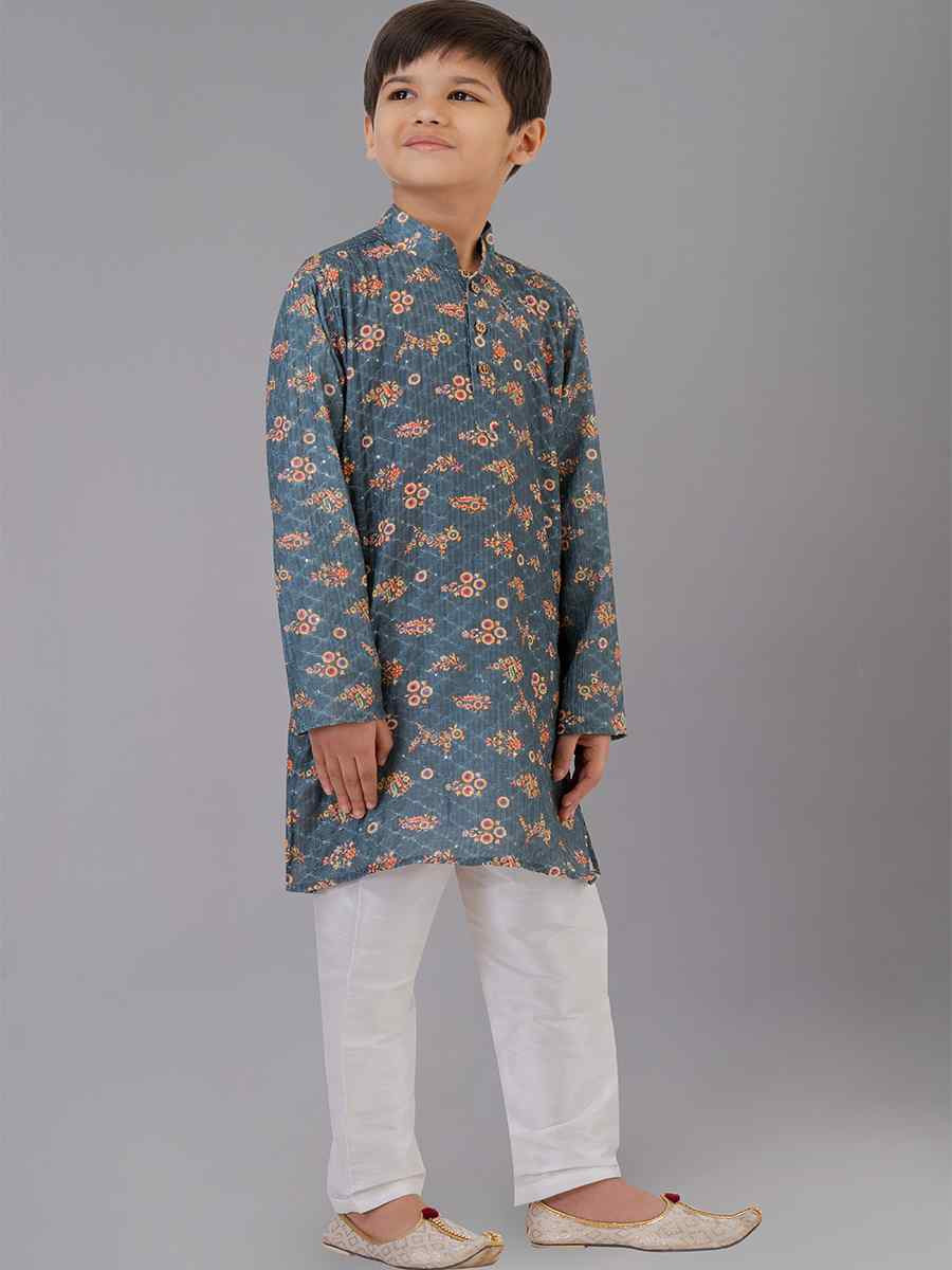 Multi Polyester Mono Embroidered Festival Traditional Kurta Pyjama Boys Wear