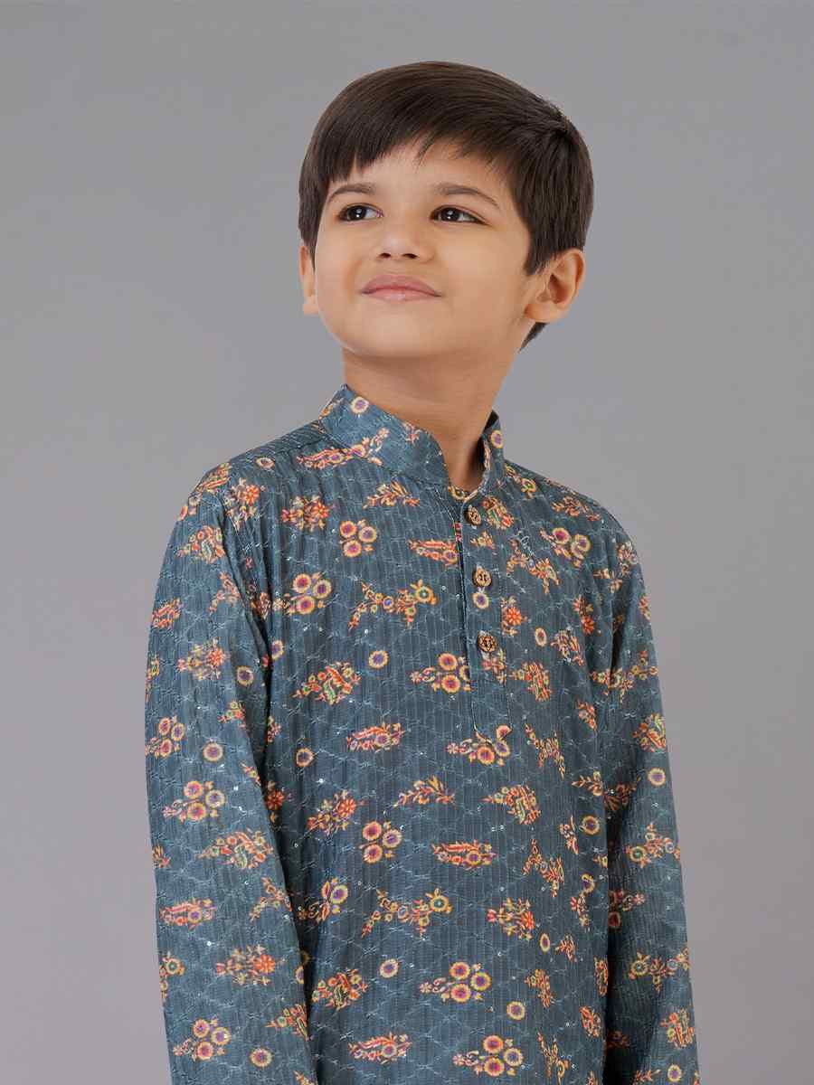 Multi Polyester Mono Embroidered Festival Traditional Kurta Pyjama Boys Wear