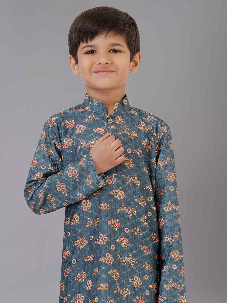 Multi Polyester Mono Embroidered Festival Traditional Kurta Pyjama Boys Wear