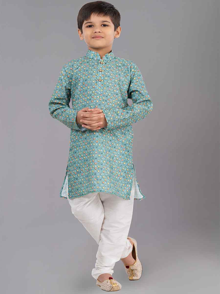 Multi Polyester Mono Embroidered Festival Traditional Kurta Pyjama Boys Wear