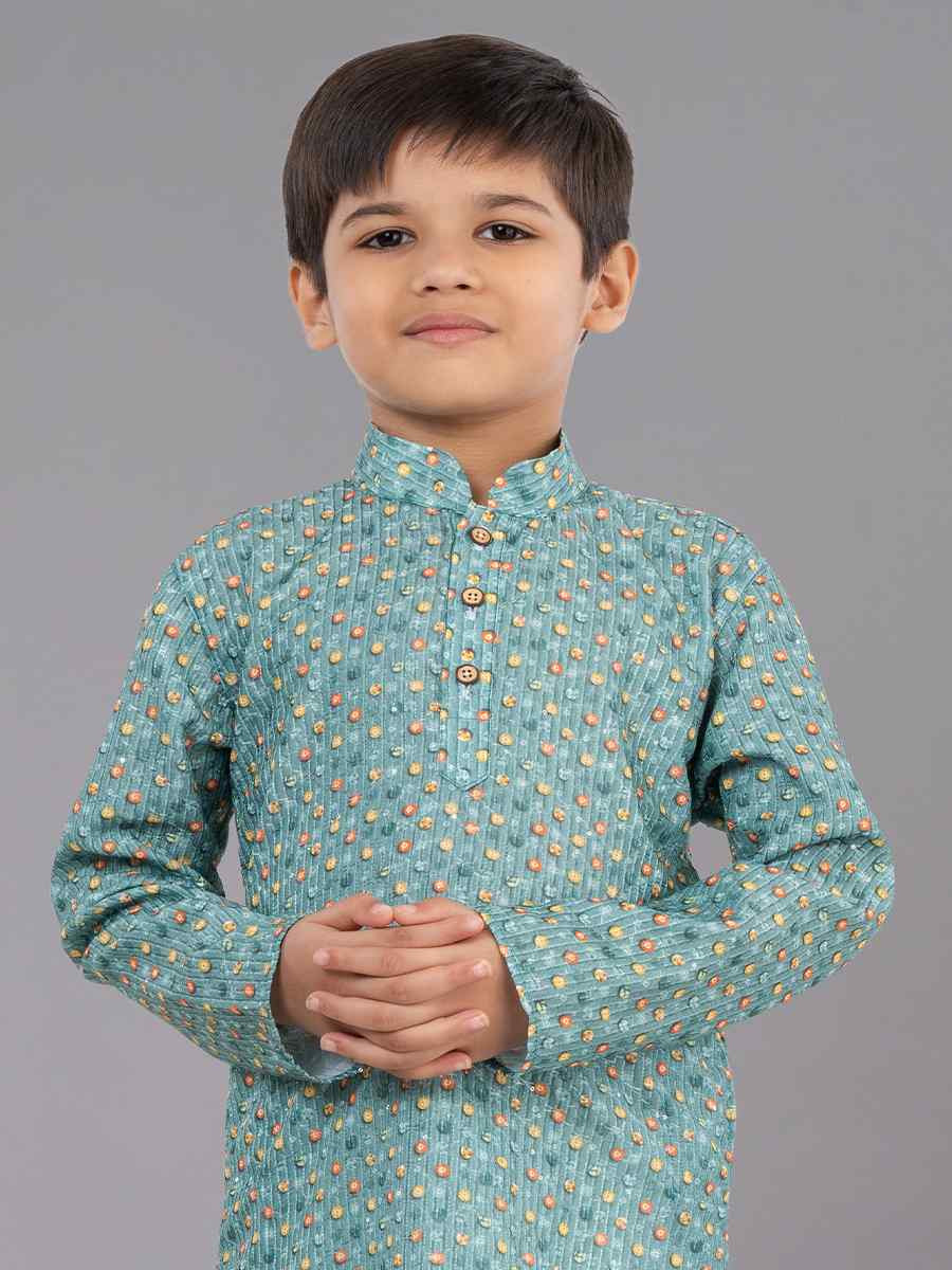 Multi Polyester Mono Embroidered Festival Traditional Kurta Pyjama Boys Wear