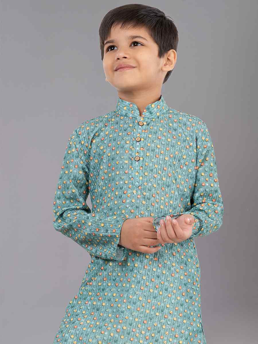 Multi Polyester Mono Embroidered Festival Traditional Kurta Pyjama Boys Wear