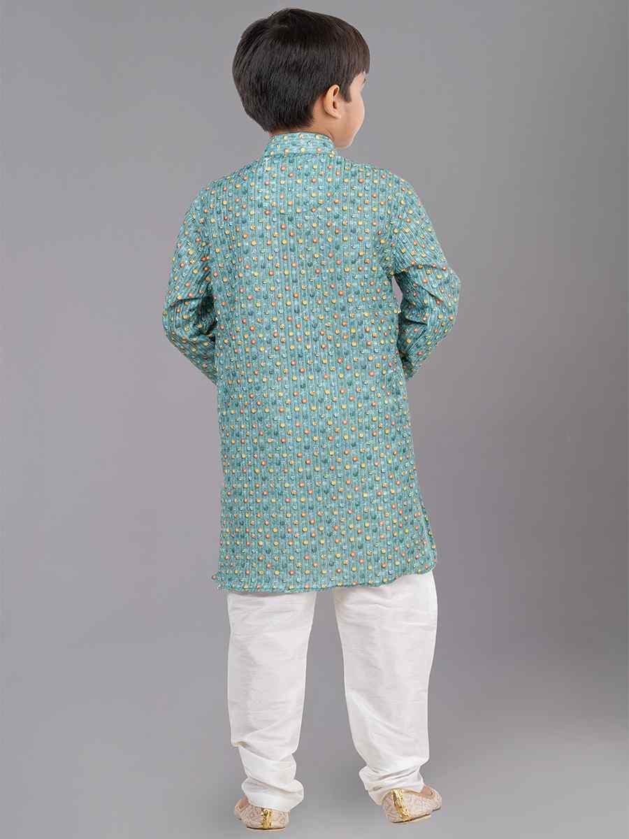 Multi Polyester Mono Embroidered Festival Traditional Kurta Pyjama Boys Wear