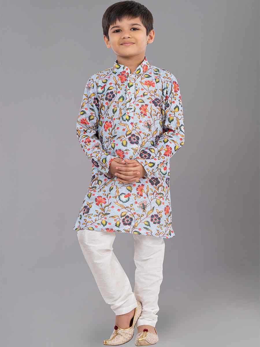 Multi Polyester Mono Embroidered Festival Traditional Kurta Pyjama Boys Wear