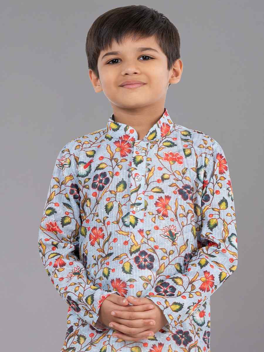 Multi Polyester Mono Embroidered Festival Traditional Kurta Pyjama Boys Wear