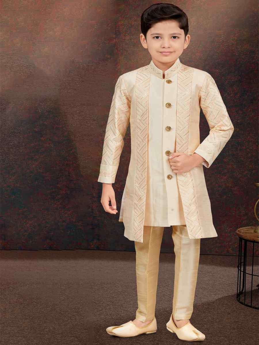 Multi Power Silk Embroidered Festival Wedding Kurta Pyjama Boys Wear