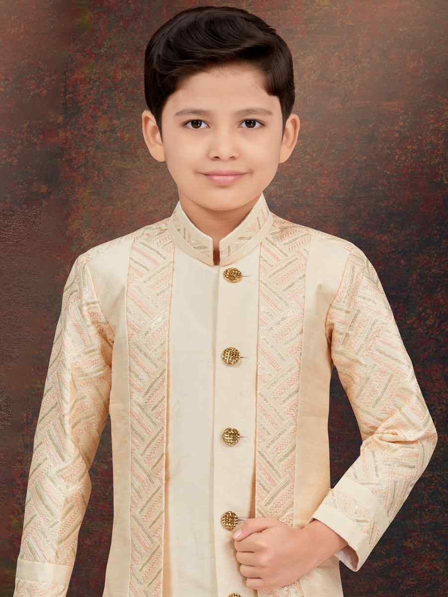 Multi Power Silk Embroidered Festival Wedding Kurta Pyjama Boys Wear