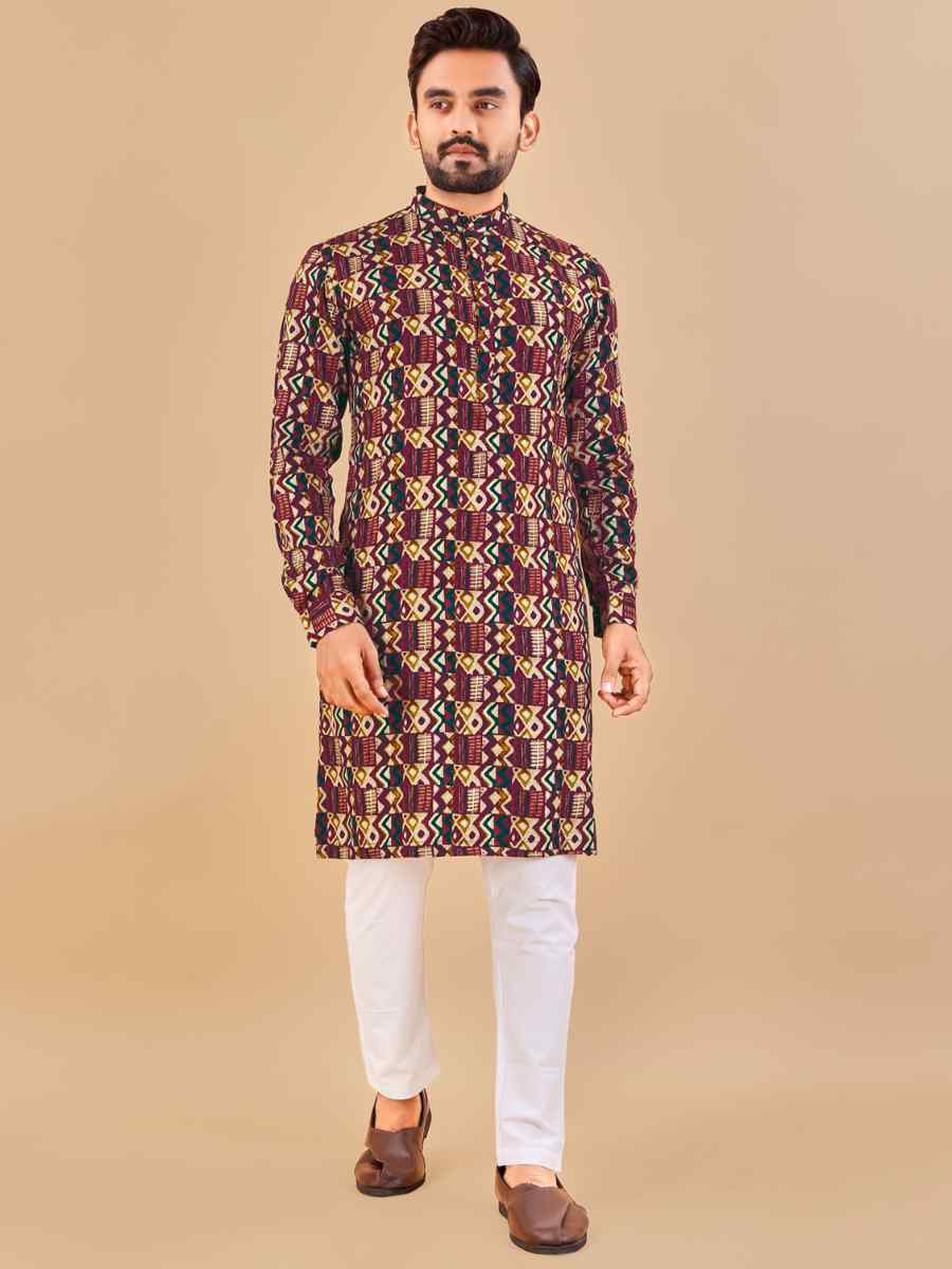 Multi Premium Soft Cotton Printed Festival Casual Kurta