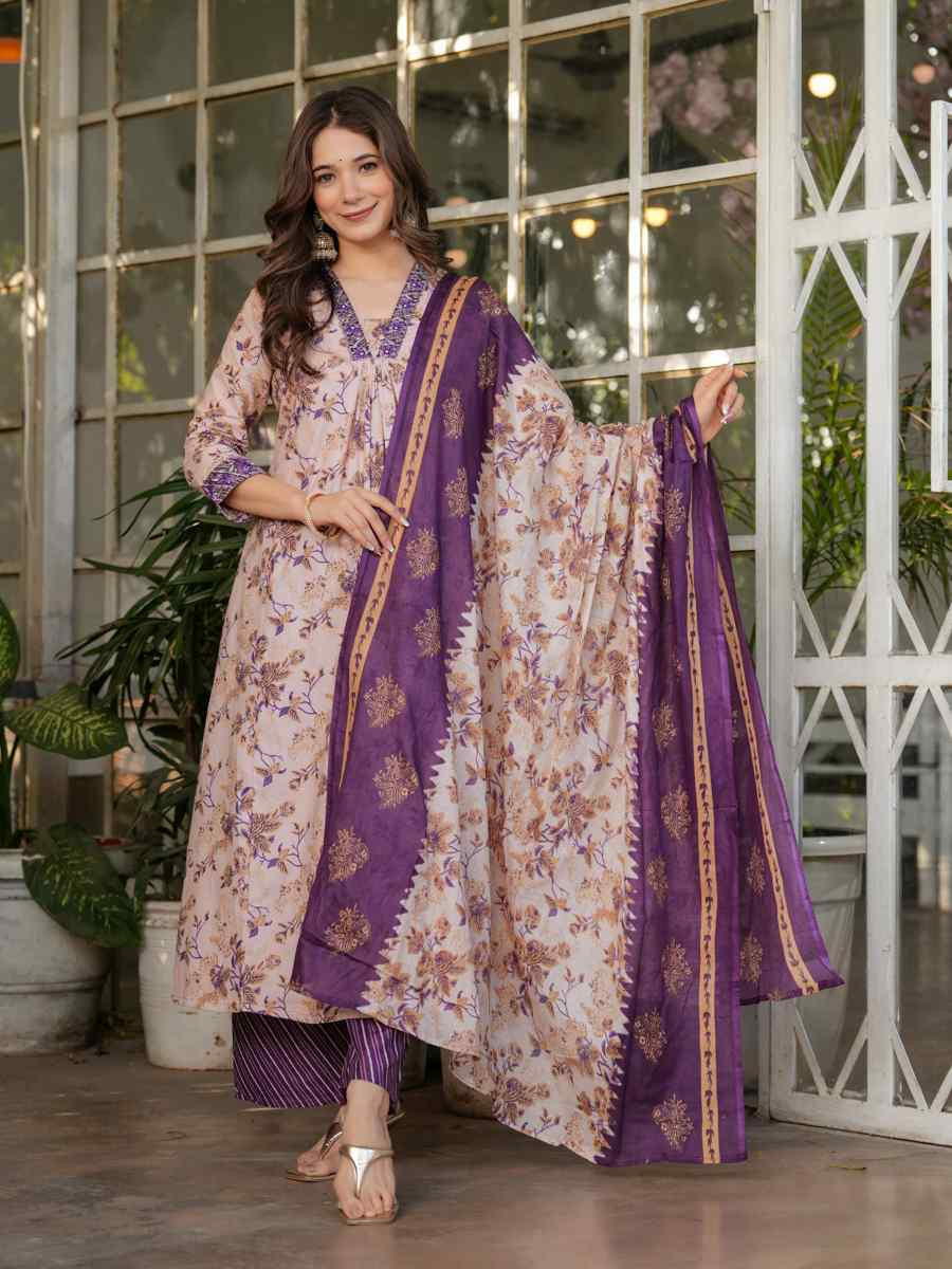 Multi Pure Cotton Printed Festival Casual Ready Anarkali Salwar Kameez