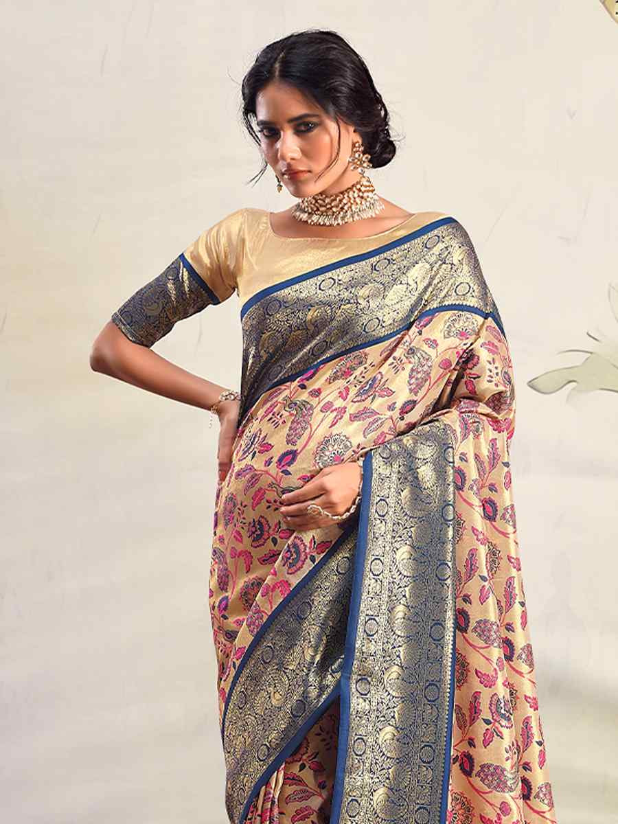 Multi Pure Dharmavaram Silk Handwoven Festival Wedding Heavy Border Saree