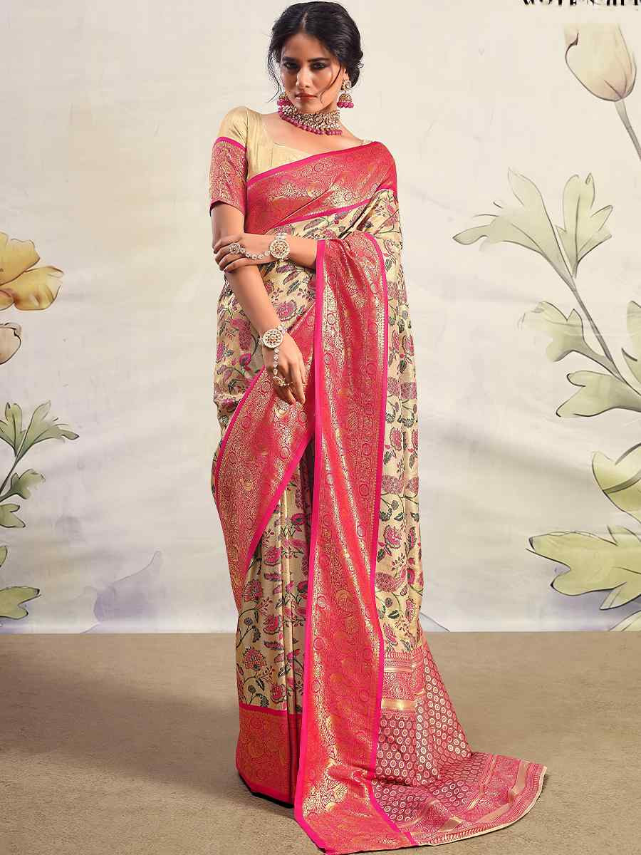 Multi Pure Dharmavaram Silk Handwoven Festival Wedding Heavy Border Saree