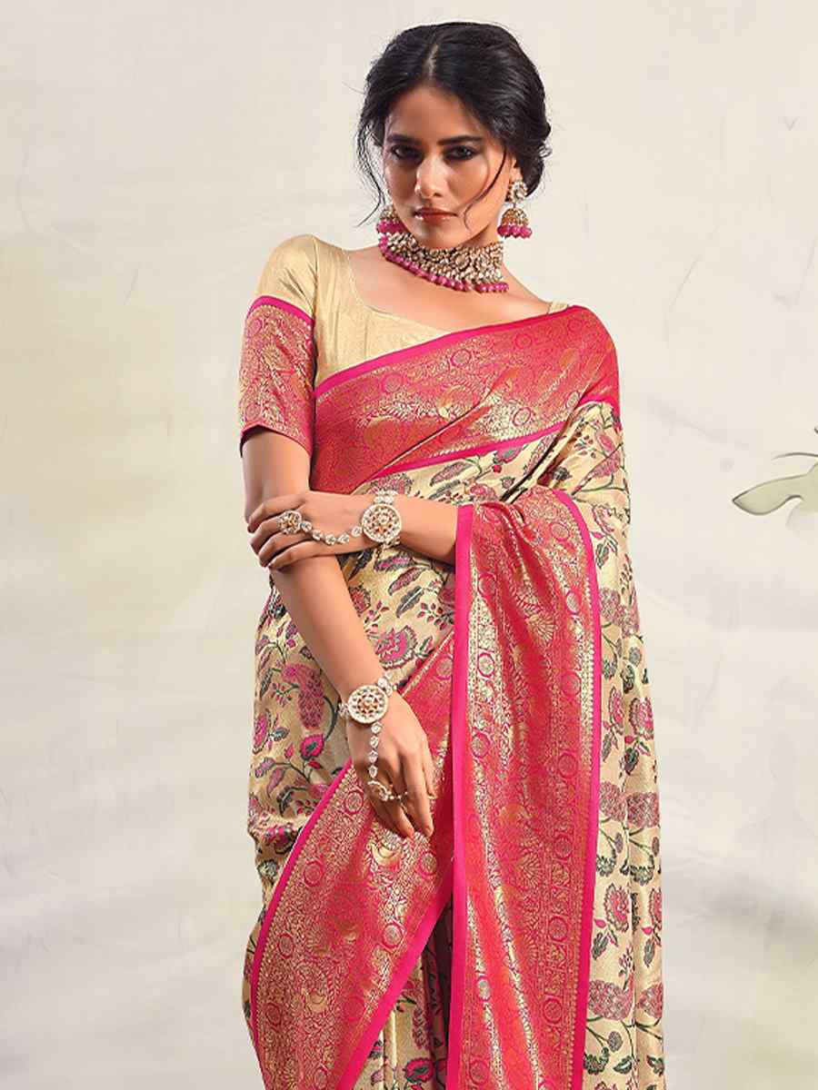 Multi Pure Dharmavaram Silk Handwoven Festival Wedding Heavy Border Saree