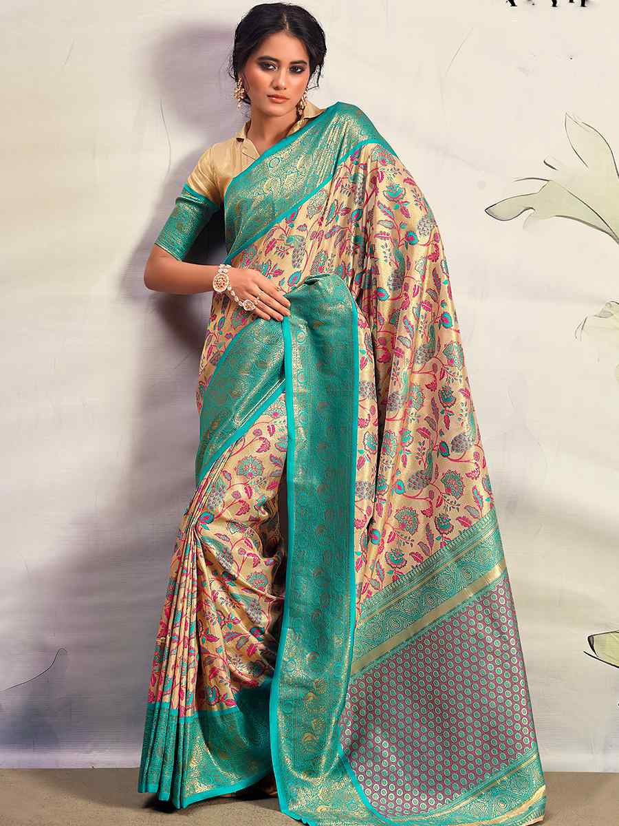 Multi Pure Dharmavaram Silk Handwoven Festival Wedding Heavy Border Saree