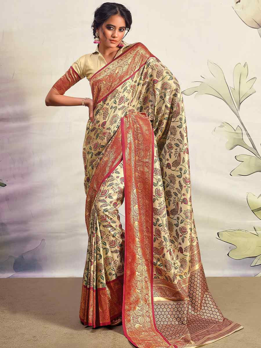 Multi Pure Dharmavaram Silk Handwoven Festival Wedding Heavy Border Saree