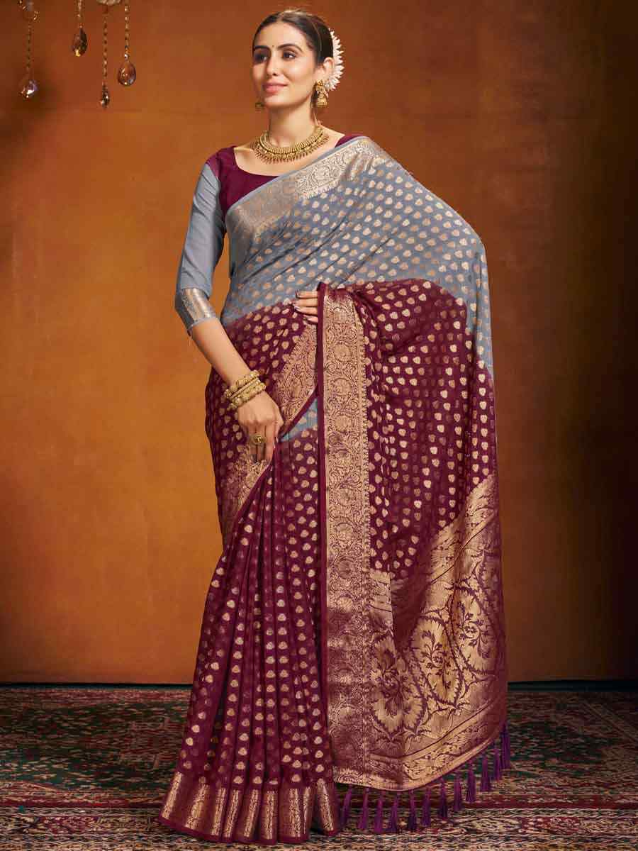 Multi Pure Georgette Handwoven Wedding Festival Heavy Border Saree