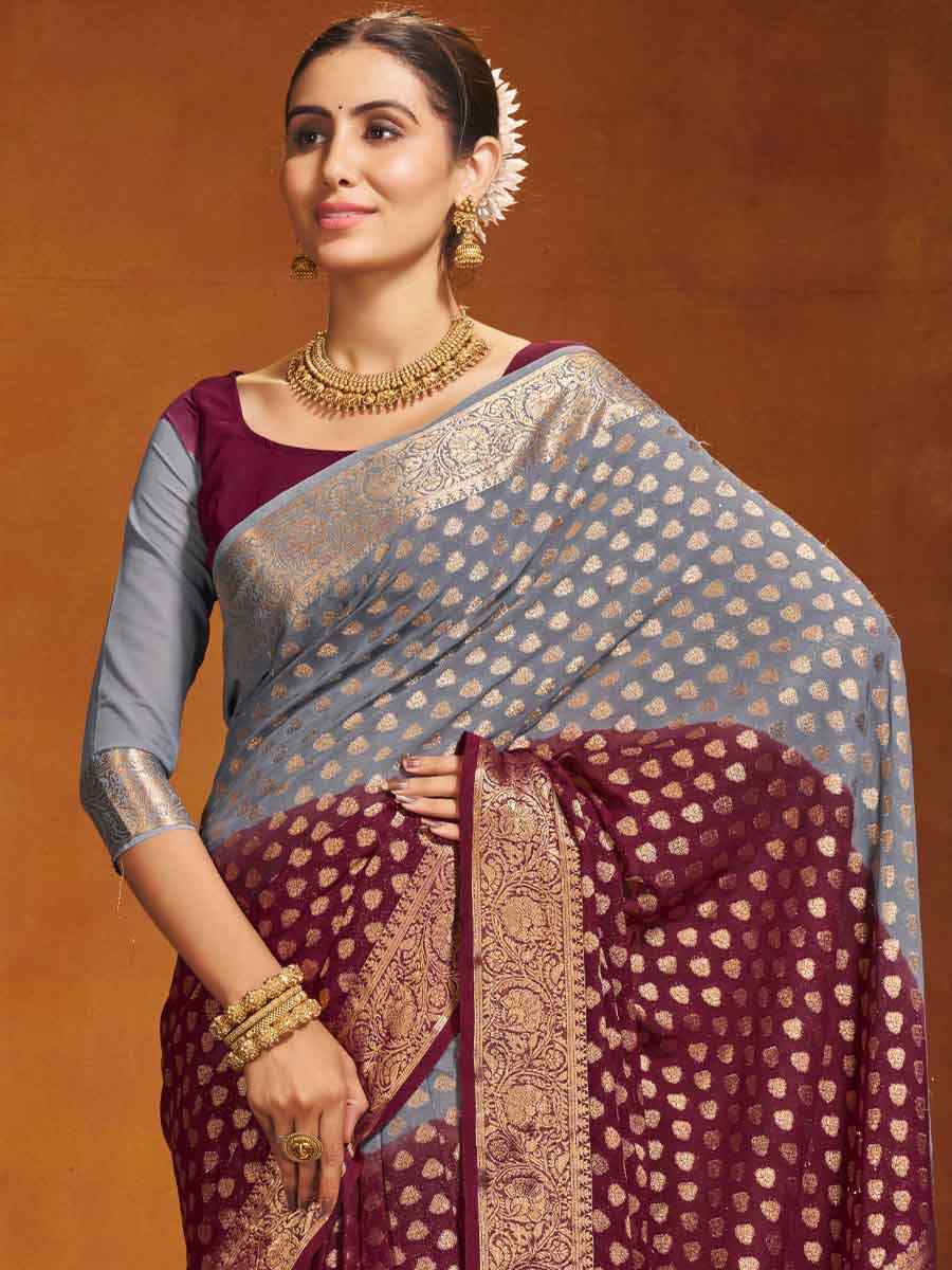 Multi Pure Georgette Handwoven Wedding Festival Heavy Border Saree