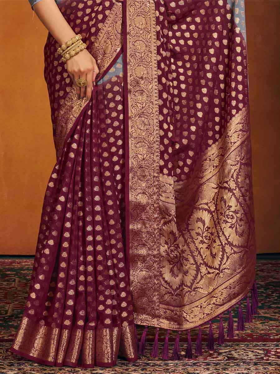 Multi Pure Georgette Handwoven Wedding Festival Heavy Border Saree