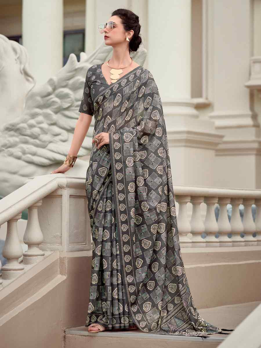 Multi Pure Mal Mal Silk Printed Festival Casual Contemporary Saree