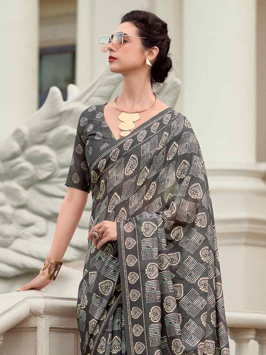 Multi Pure Mal Mal Silk Printed Festival Casual Contemporary Saree