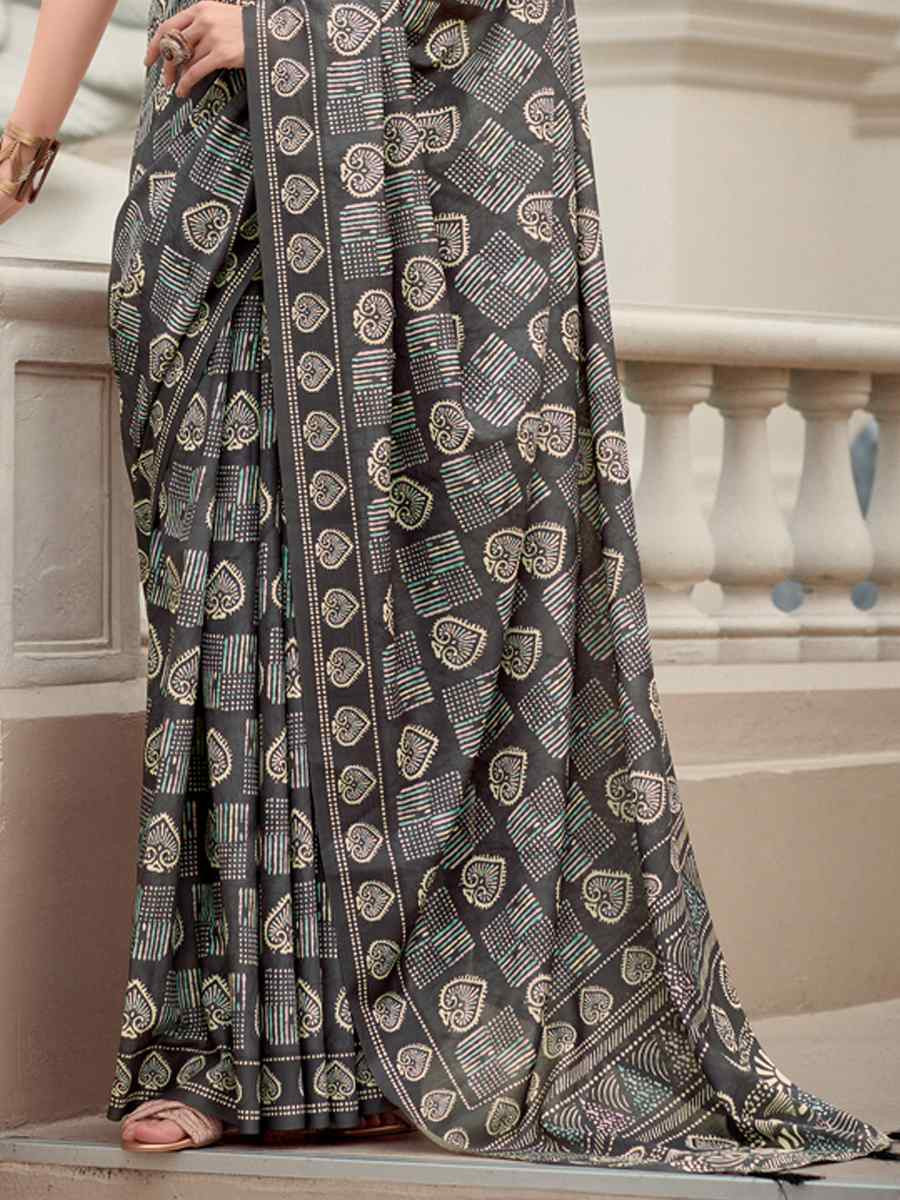 Multi Pure Mal Mal Silk Printed Festival Casual Contemporary Saree