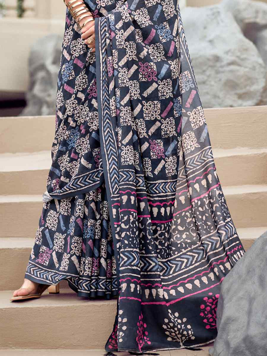 Multi Pure Mal Mal Silk Printed Festival Casual Contemporary Saree