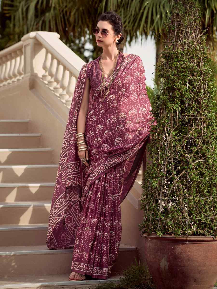 Multi Pure Mal Mal Silk Printed Festival Casual Contemporary Saree