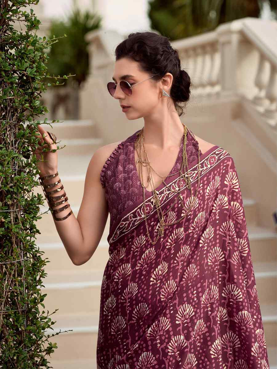 Multi Pure Mal Mal Silk Printed Festival Casual Contemporary Saree