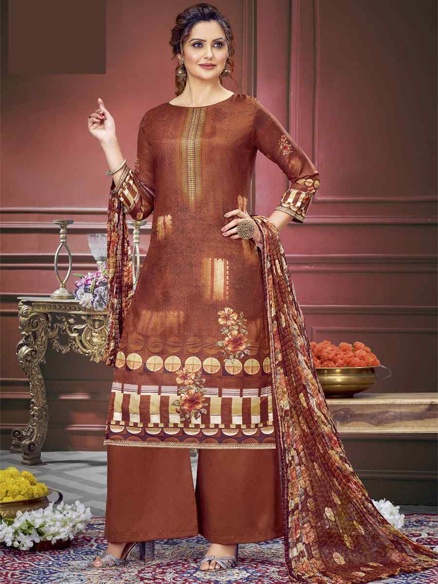 Multi Pure Maslin Printed Casual Festival Palazzo Pant Salwar Kameez