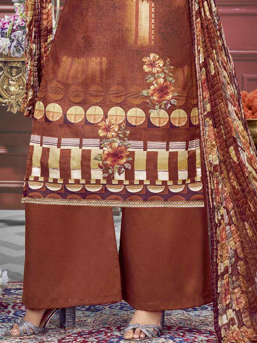 Multi Pure Maslin Printed Casual Festival Palazzo Pant Salwar Kameez