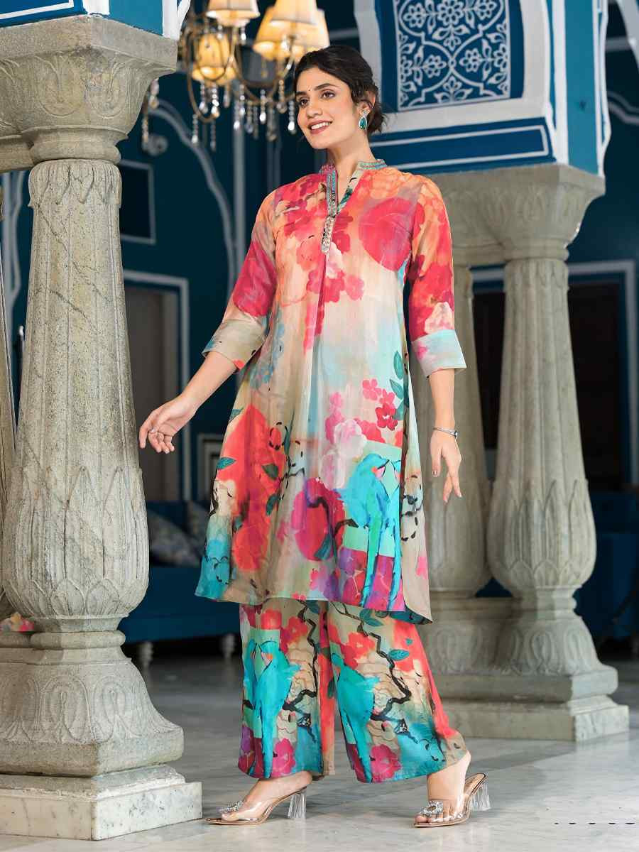 Multi Pure Muslin Printed Festival Casual Kurti