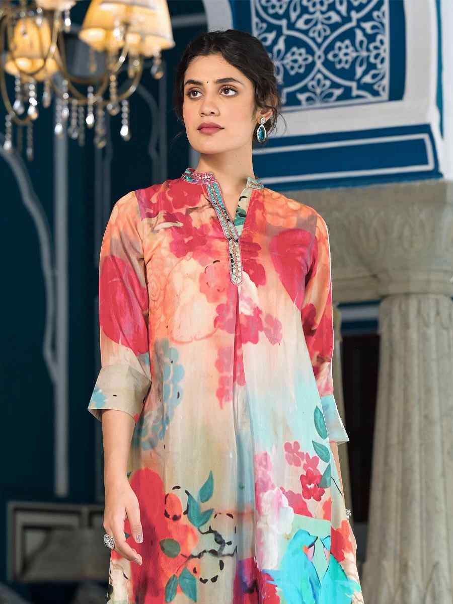 Multi Pure Muslin Printed Festival Casual Kurti