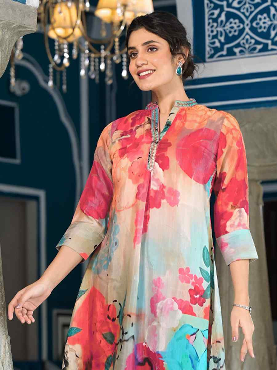 Multi Pure Muslin Printed Festival Casual Kurti