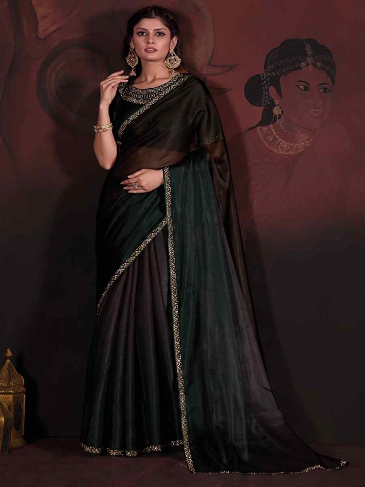 Multi Pure Satin Embroidered Festival Party Heavy Border Saree