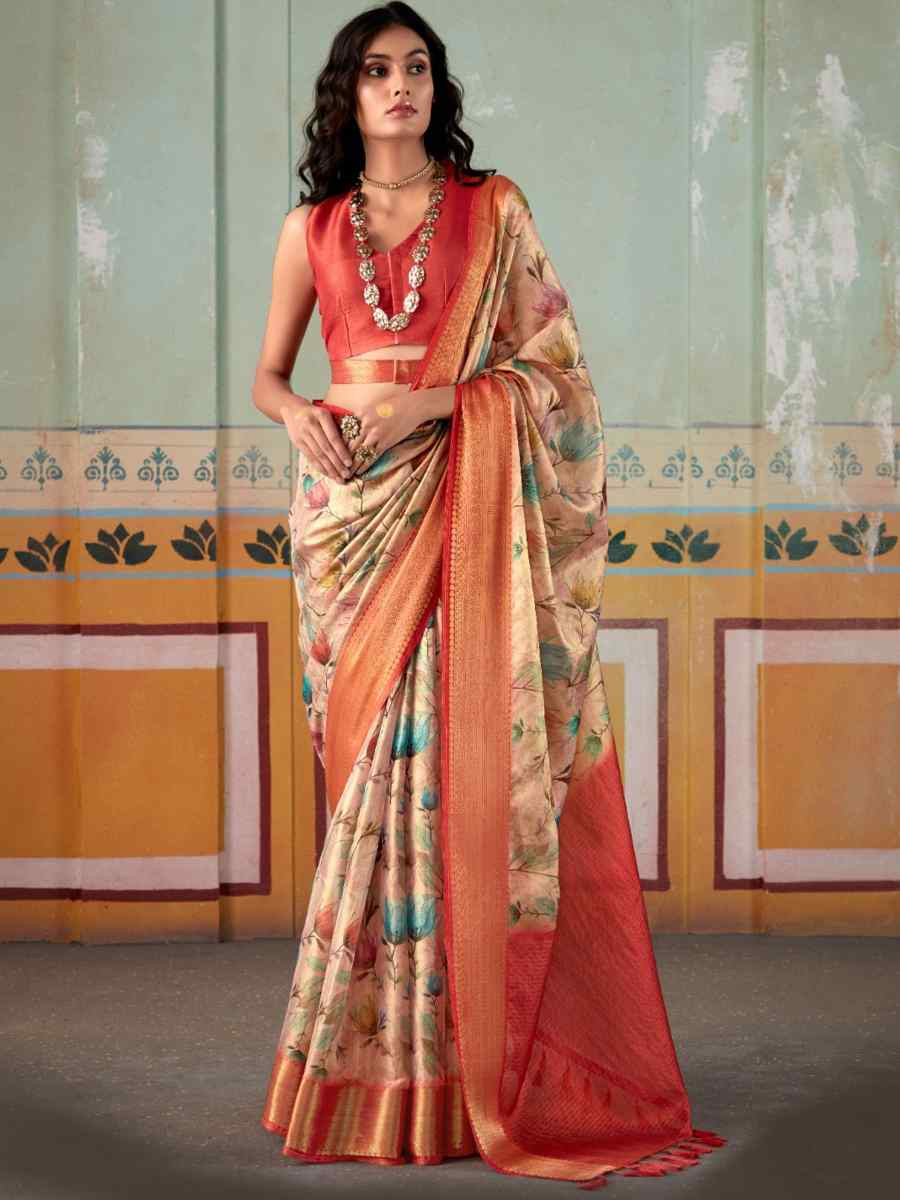 Multi Pure Satin Silk Handwoven Festival Wedding Heavy Border Saree