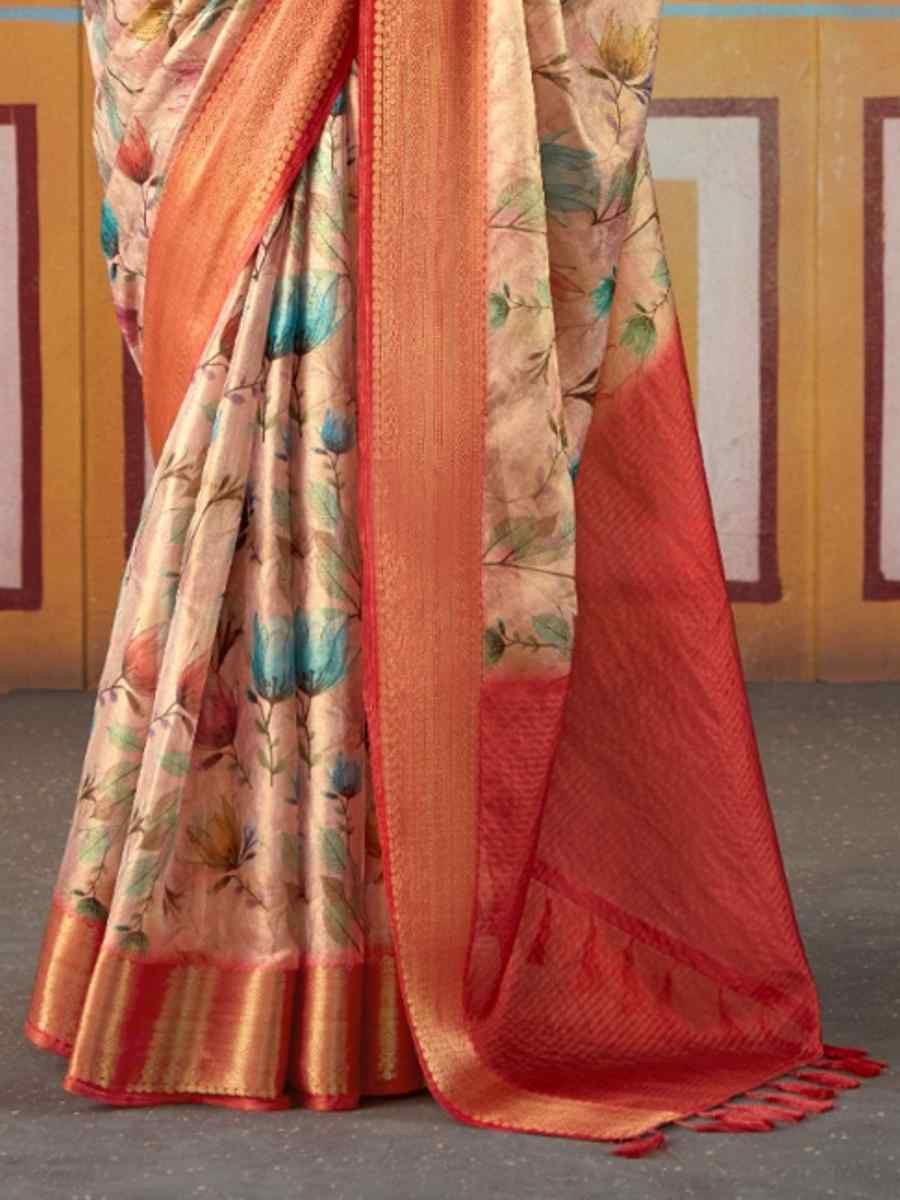 Multi Pure Satin Silk Handwoven Festival Wedding Heavy Border Saree