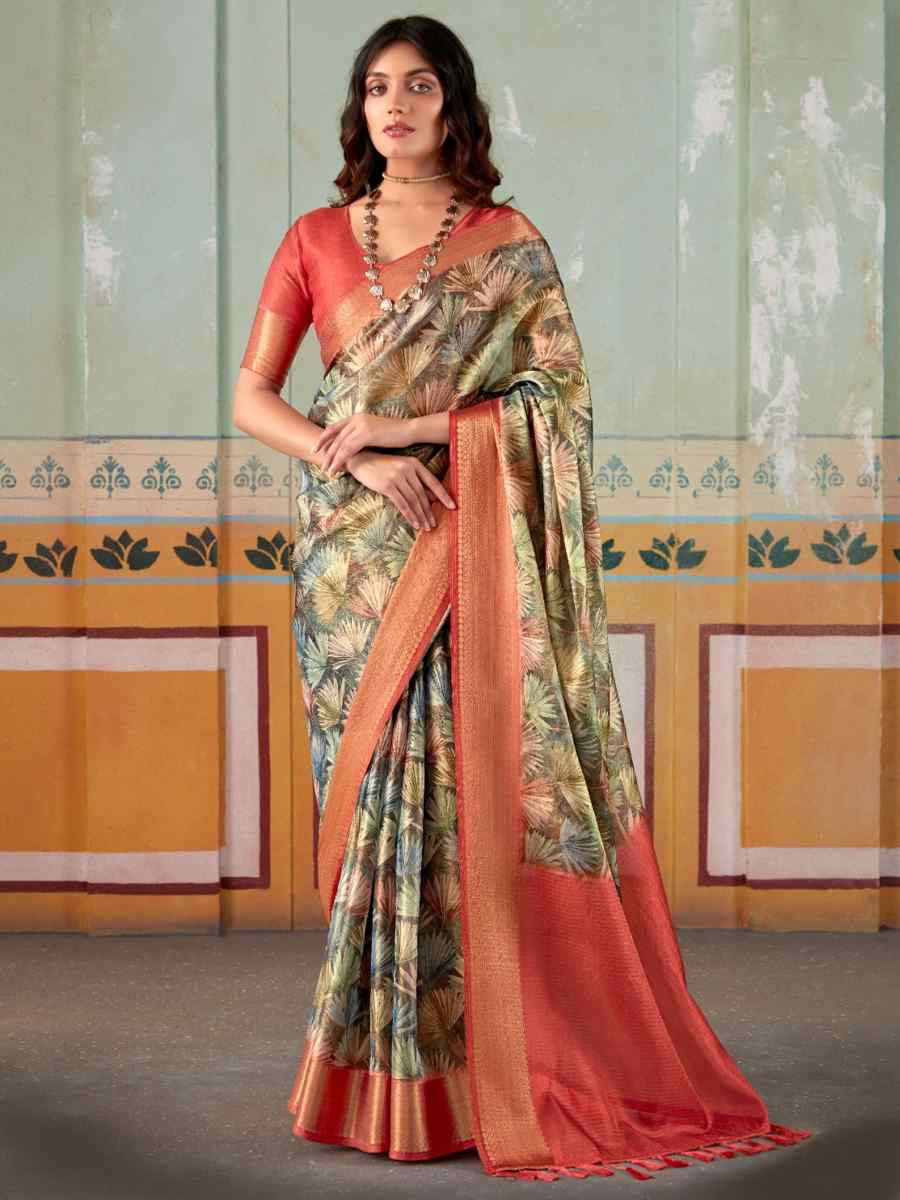 Multi Pure Satin Silk Handwoven Festival Wedding Heavy Border Saree