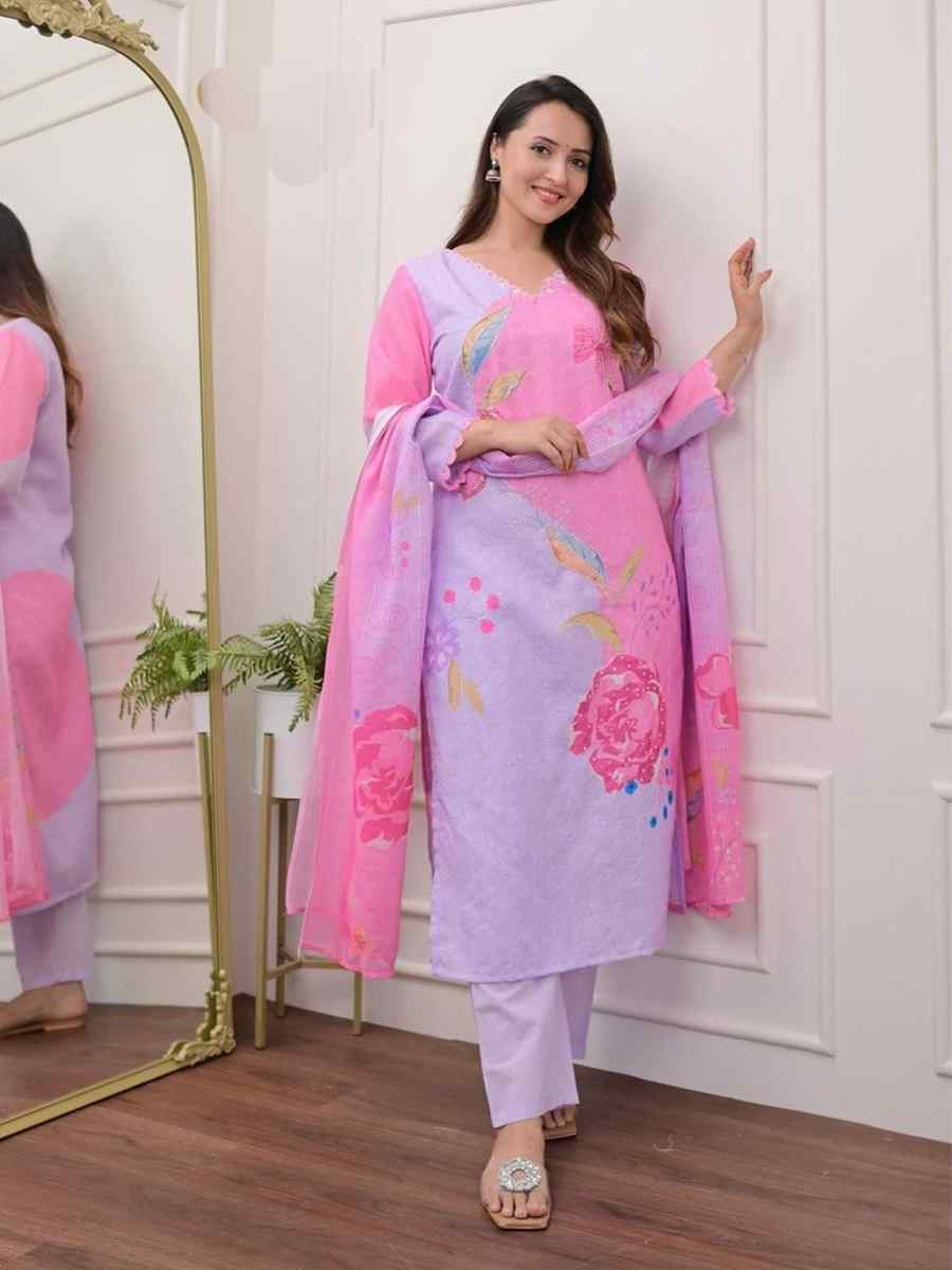 Multi Pure Shifli Linen Cotton Embroidered Festival Casual Ready Pant Salwar Kameez