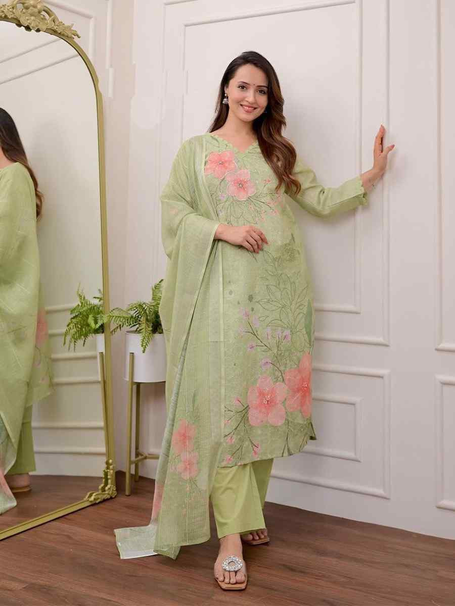 Multi Pure Shifli Linen Cotton Embroidered Festival Casual Ready Pant Salwar Kameez