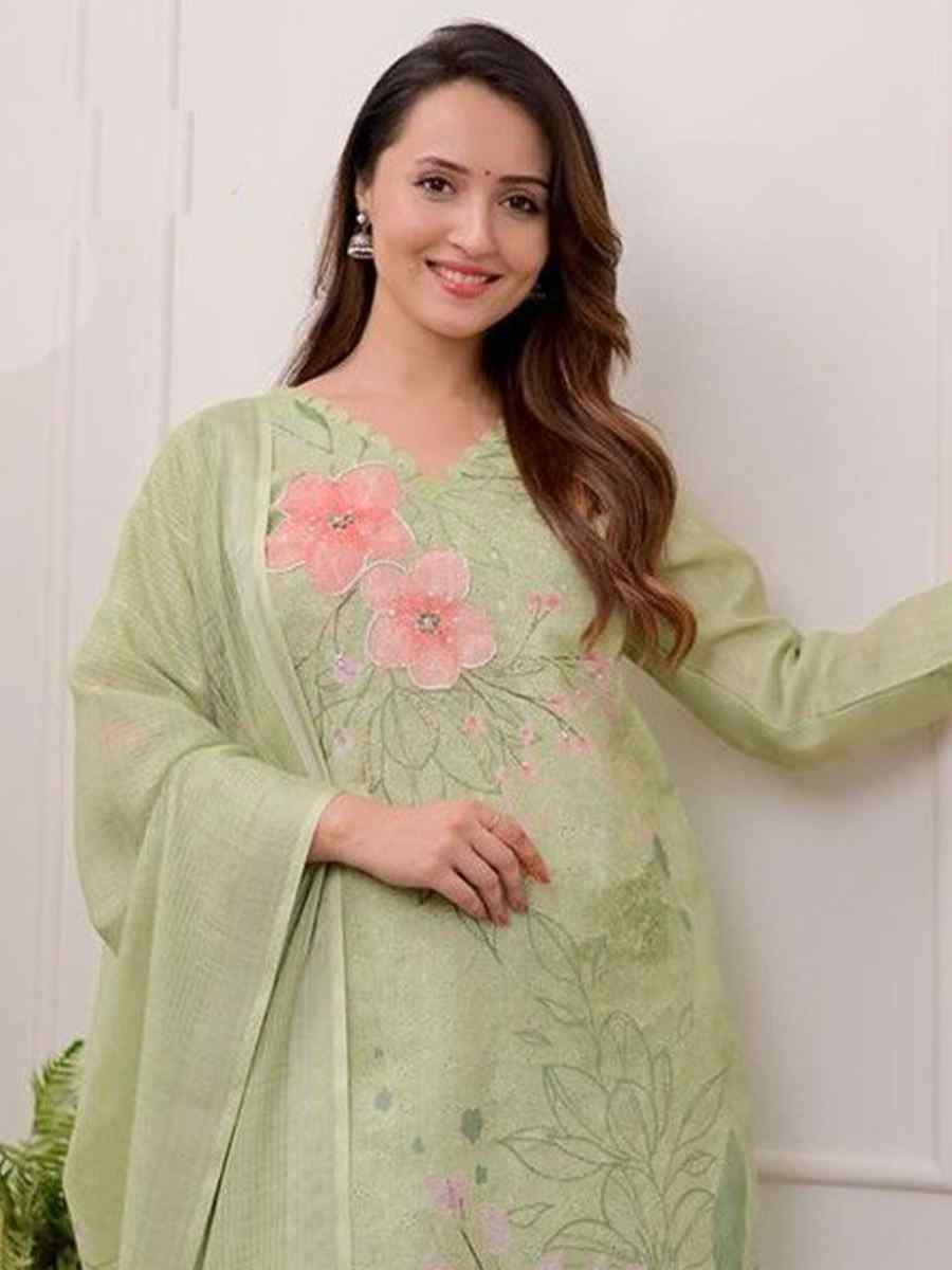 Multi Pure Shifli Linen Cotton Embroidered Festival Casual Ready Pant Salwar Kameez