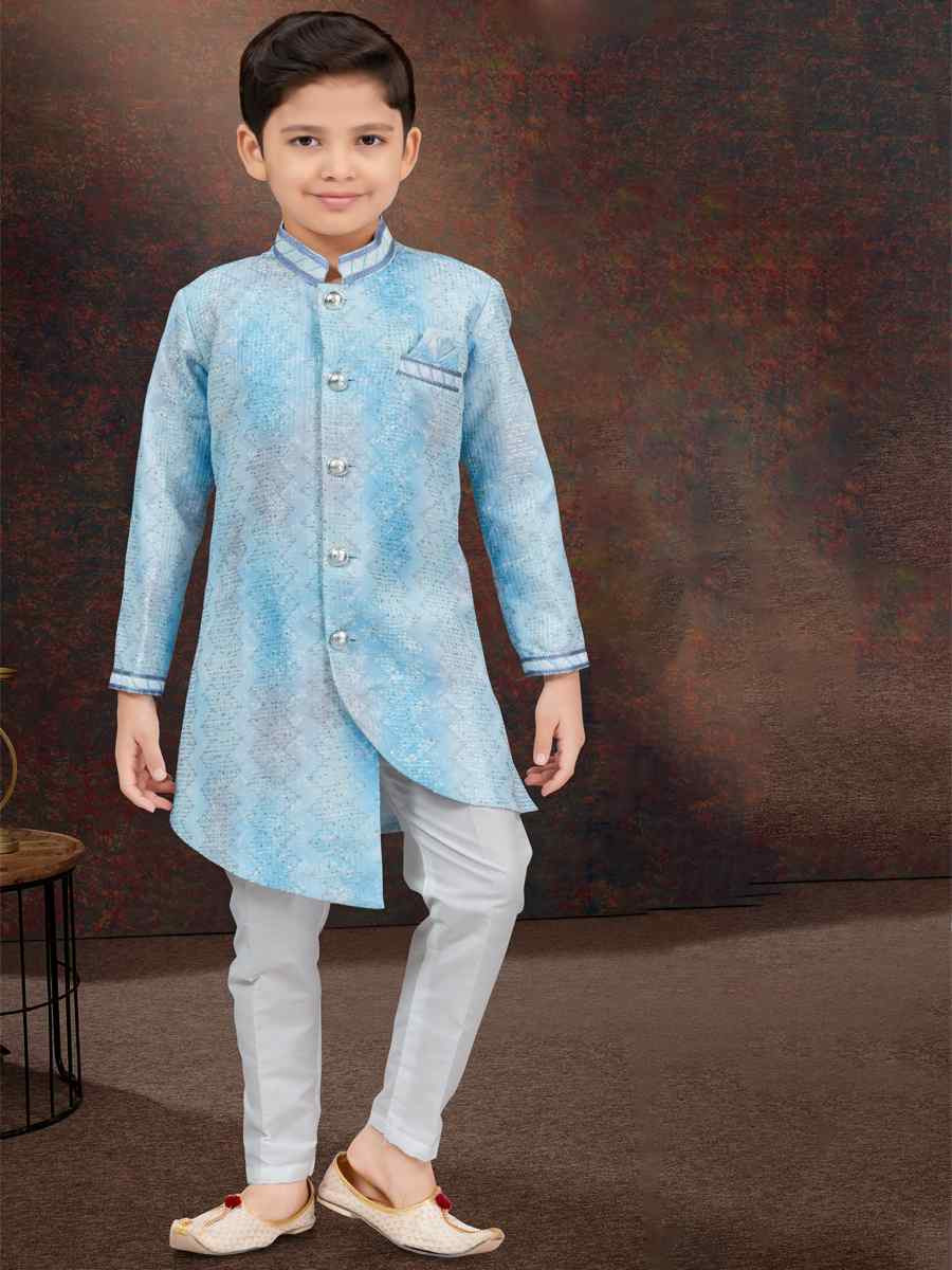 Multi Pure Silk Embroidered Festival Wedding Kurta Pyjama Boys Wear