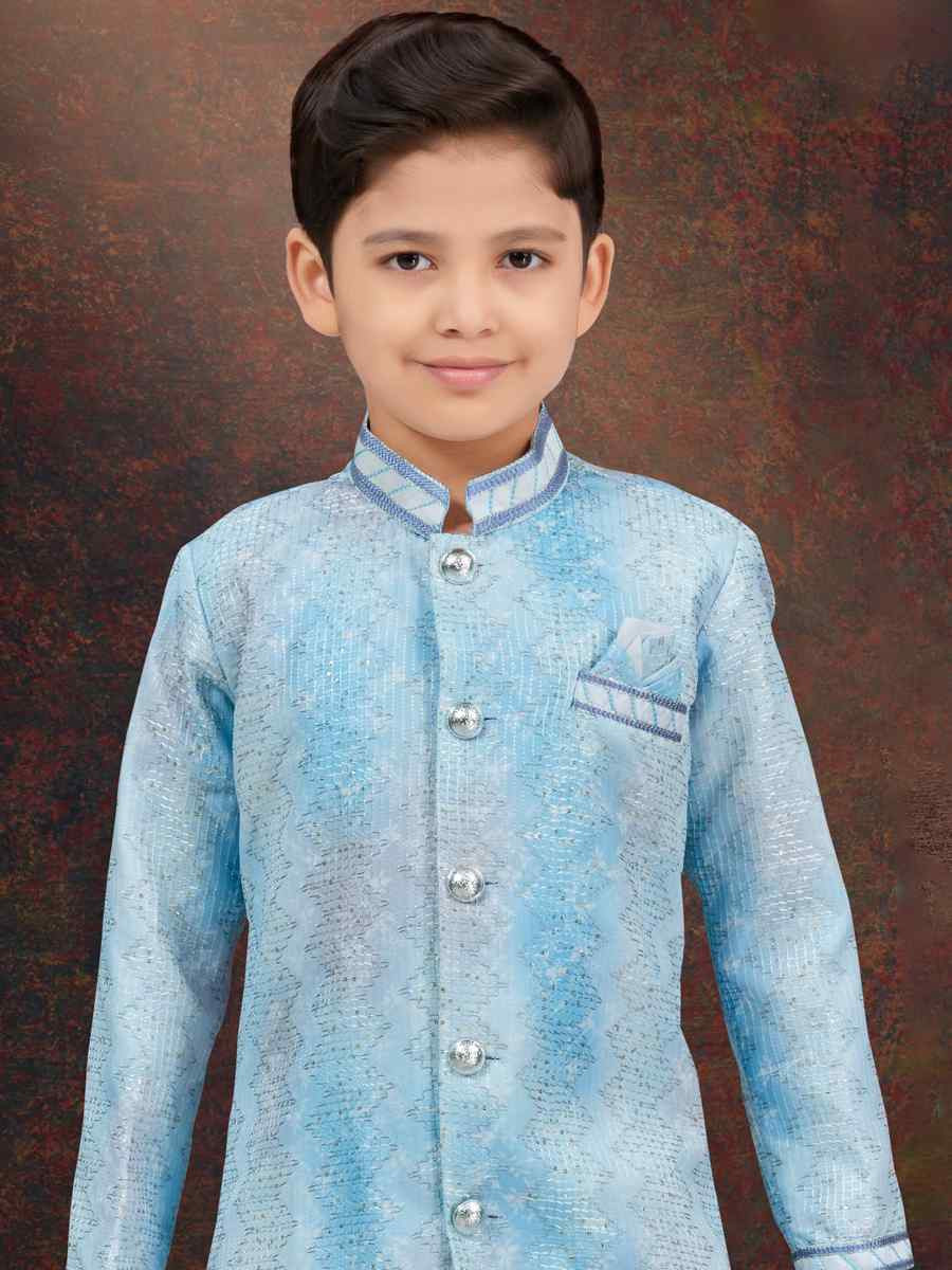 Multi Pure Silk Embroidered Festival Wedding Kurta Pyjama Boys Wear