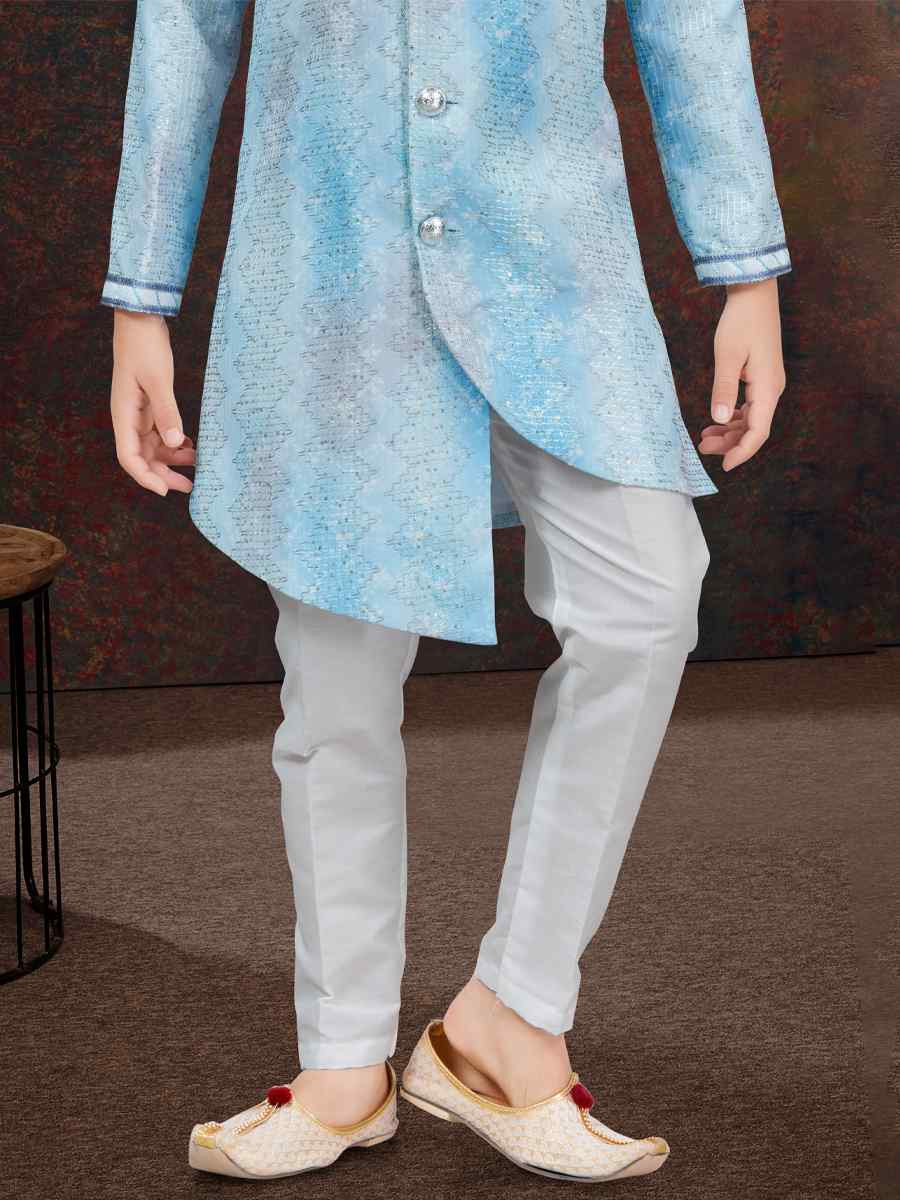 Multi Pure Silk Embroidered Festival Wedding Kurta Pyjama Boys Wear